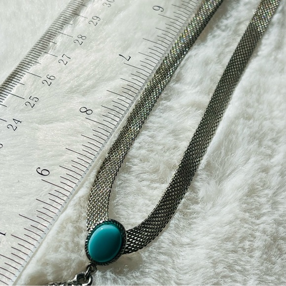 VTG | PARK LANE Silver Tone Mesh necklace with Faus Oval Turquoise 16-17” - Picture 5 of 9